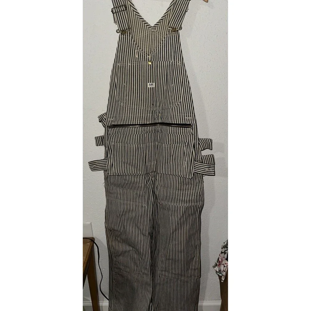 BNWT Lee Overall Bibs Sanforized Union Made Blue Pinstripe Carpenter USA 34/32